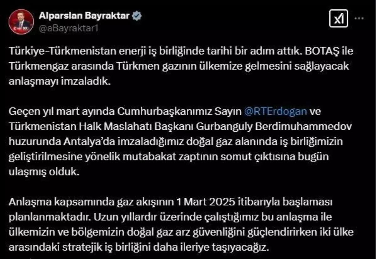 Bakan Bayraktar: “Türkiye-Türkmenistan enerji iş birliğinde tarihi bir adım attık”